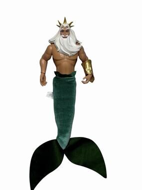 Disney Store KING TRITON The Little Mermaid Doll Plastic Body Plush Tail 14”